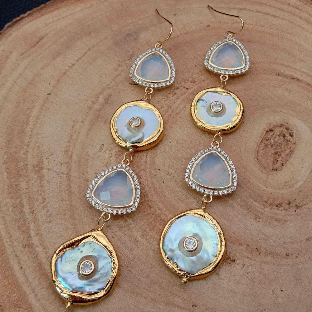 PERLA D'acqua Dolce Bianco Keshi oro placcato CZ Orecchini pave