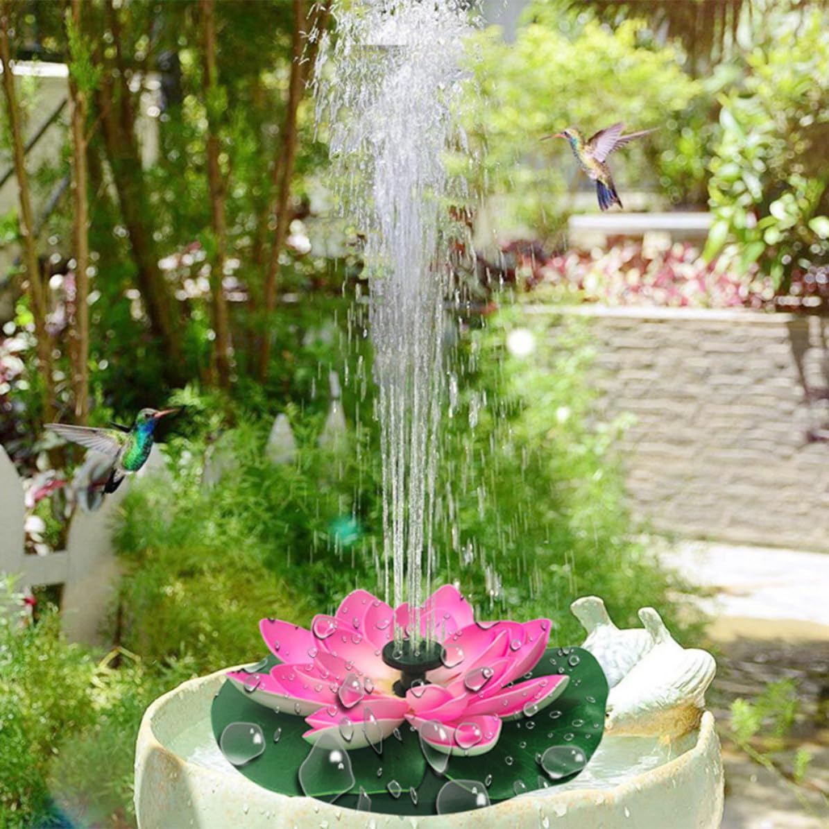 Happyyami Pompa per Laghetto con Fontana Solare a Loto, Irrigatore da Giardino per Acquari Esterni