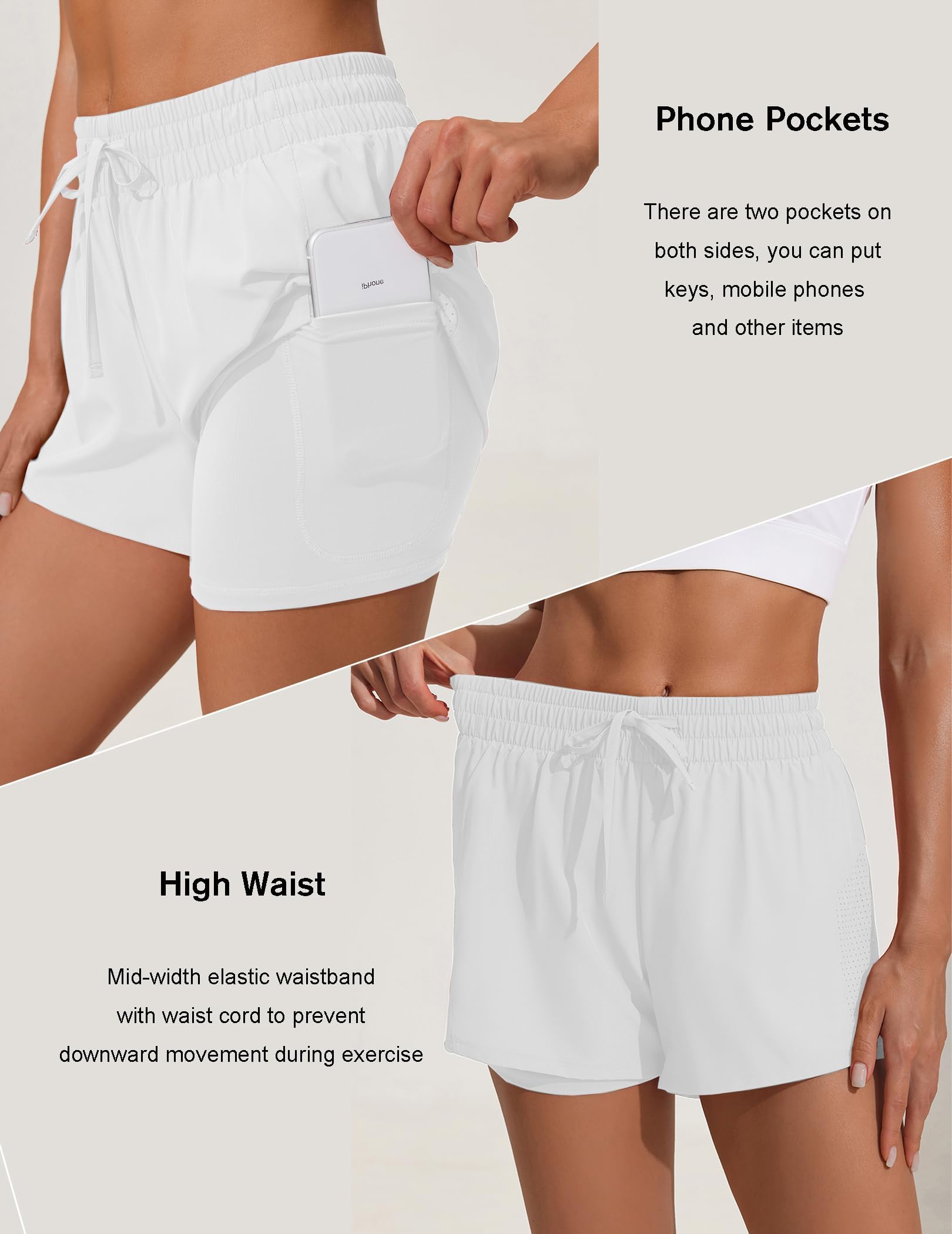 PINSPARK Pantalones Cortos Deportivos para Mujer 2 en 1 Pantalones Cortos de Entrenamiento Cintura Alta Pantalones Cortos Deportivos para Correr de Secado rápido con Bolsillos
