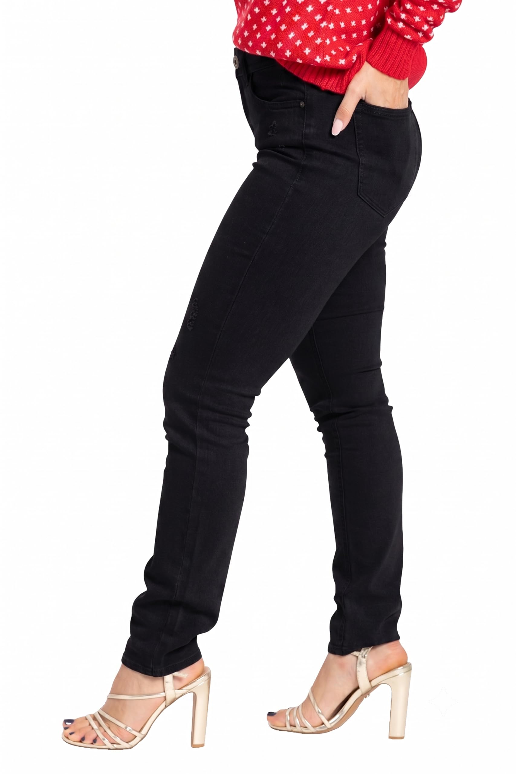 BlauerHafen Pantalones vaqueros para mujer, corte ajustado, elásticos, de cintura alta, mezcla de algodón, 5 bolsillos, cierre de cremallera, botón grande, corte ajustado, tallas 36 a 48