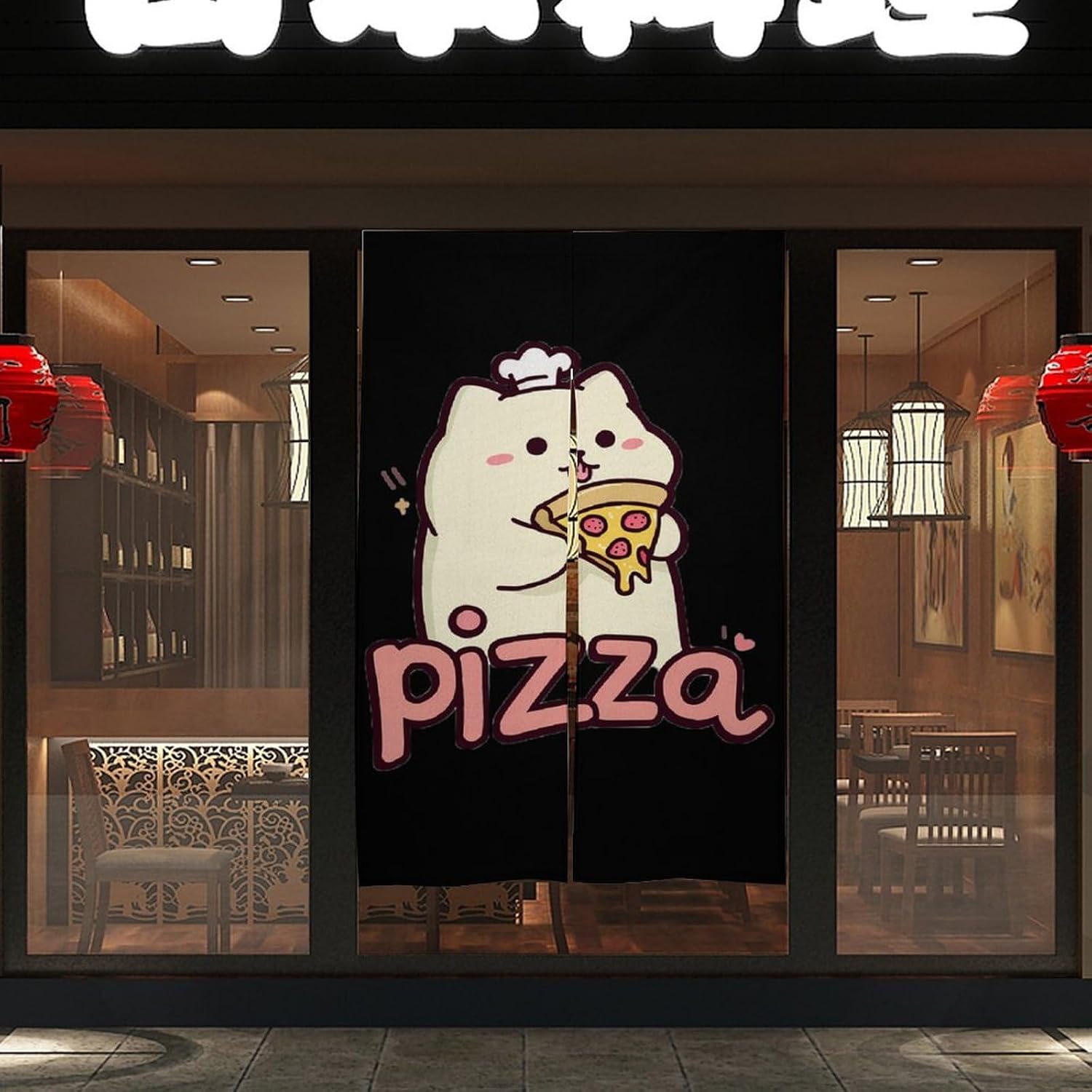 Cat Chefs Pizza Lover Doorway Curtain Insulated Room Divider Drapes | white linen,privacy curtains
