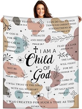 Christian Gifts for Women - I Am a Child of God Blanket 60"x50", Inspirational Religious Birthday Gifts for Women Mom Sister Friends, Christmas Baptism Catholic Spiritual Jesus Faith Bible Prayer