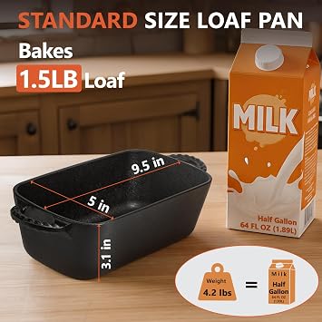 9.55 Inch Cast Iron Loaf Pan - Pre-Seasoned Sourdough Bread Baking Pan, Even Heat Distribution for Homemade Bread