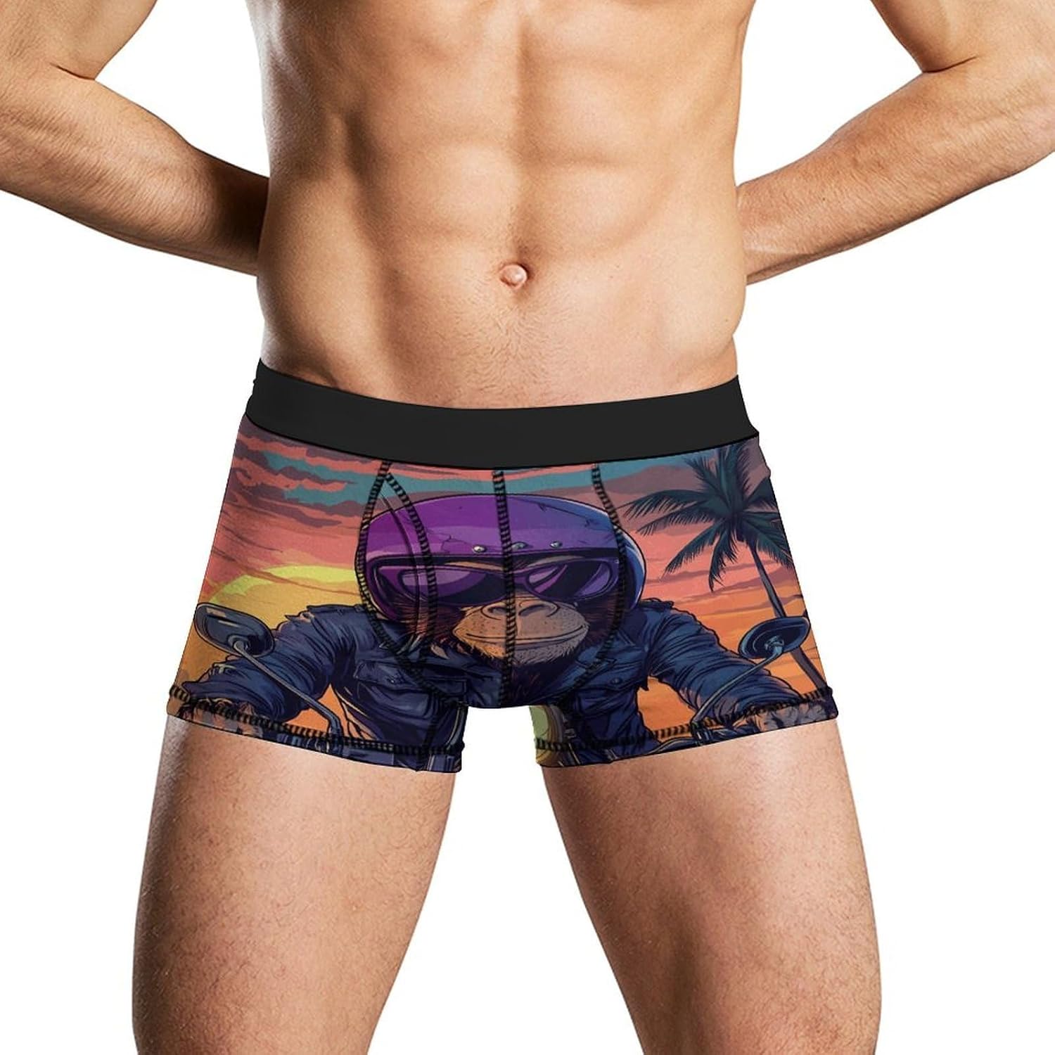 Animal Monkey Gorilla Riding Motorcycle Mens Underwear Moisture-Wicking Boxer Briefs Breathable Shorts Underpants Trunks
