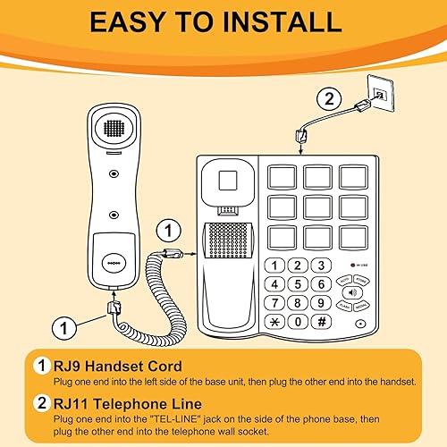 Miniatura 6 de Uvital Teléfono de botón grande para personas mayores, teléfono fijo con cable con 9 botones grandes de marcación de un solo toque, llamadas manos