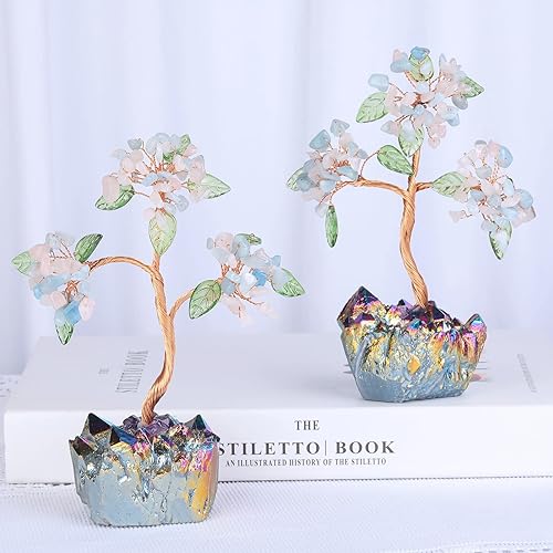 Miniatura 9 de mookaitedecor Árbol de dinero aguamarina de cristal curativo con base de racimo de cuarzo de titanio arco iris, árbol de Feng Shui, decoración de