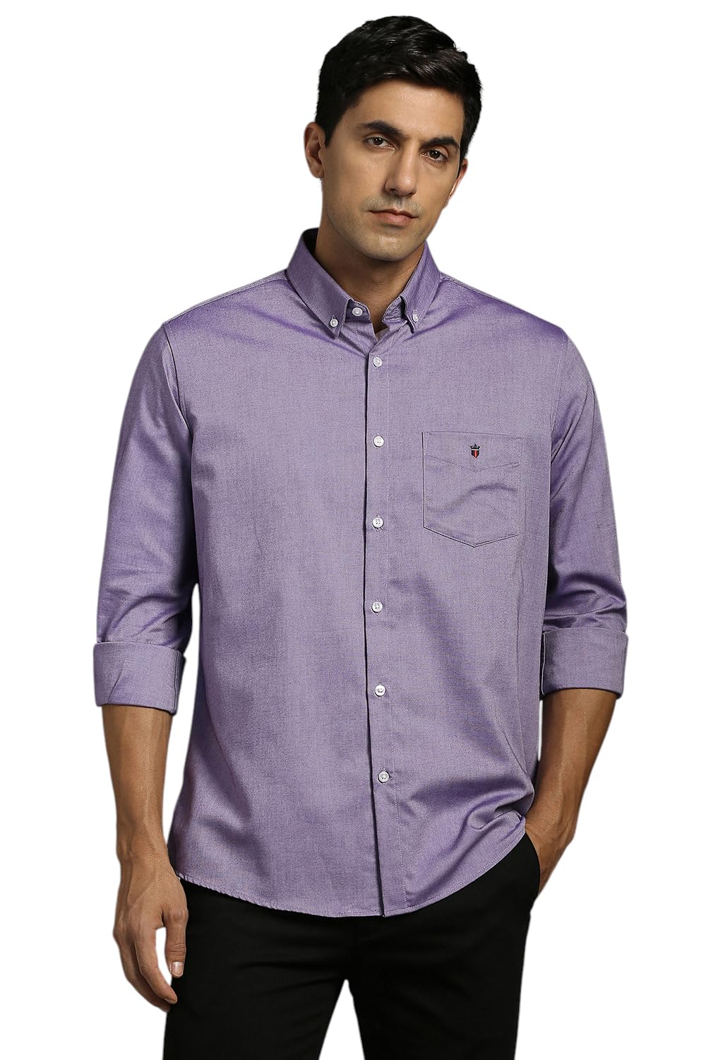 Louis Philippe Men's Slim Fit Signature Oxford Easy Care, Natural Stretch Full Sleeve Solid Casual Shirt, Cotton discount deal
