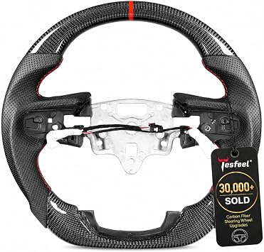 Real Carbon Fiber Steering Wheel for GMC Sierra 1500 2022-2025 Refreshed Models, Supports Factory Heating and Paddle Shifters, Genuine 3K Carbon with Perforated Leather, D-Shape