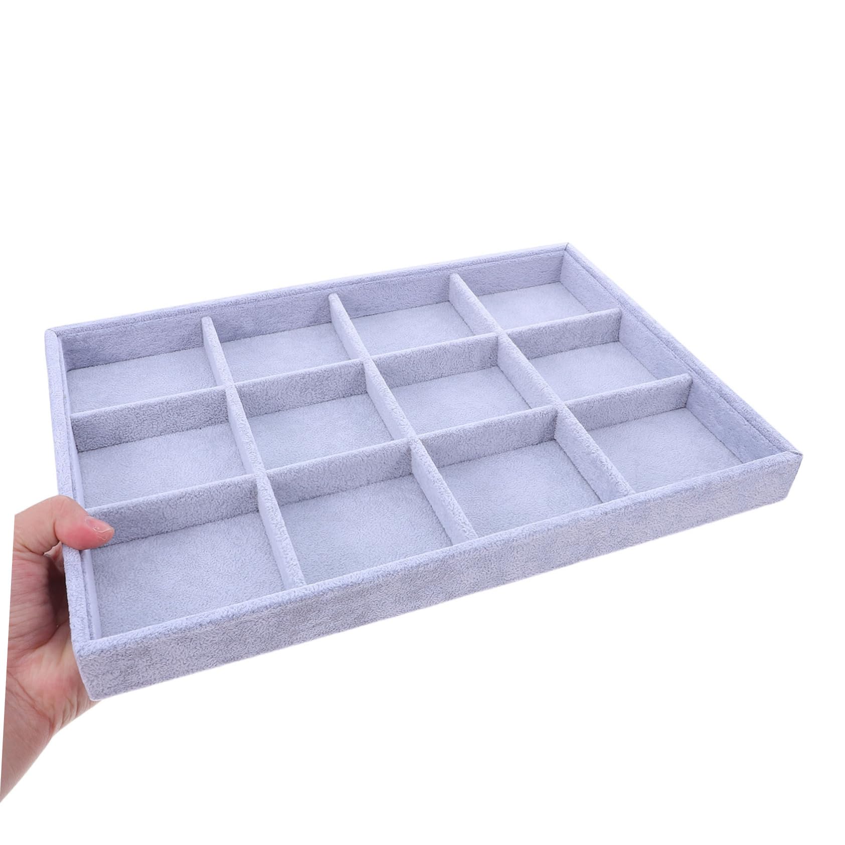 Lot de 2 Plateaux de Rangement Bijoux en Velours à 12 Compartiments