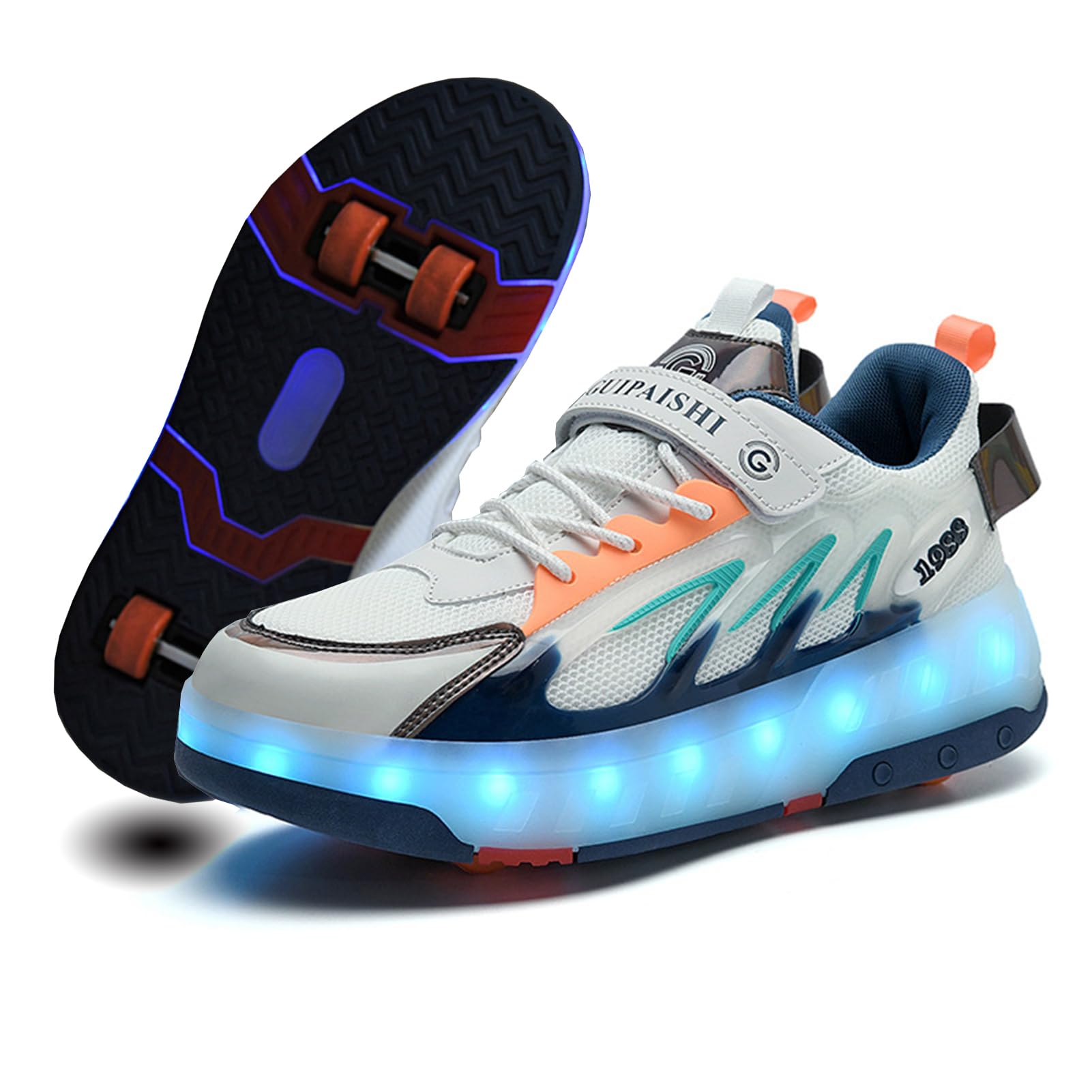 LED-Light Kids Roller Skate Shoes 2-in-1 Skate Shoes & Sneakers Shoes with 4 Wheels for Boys Girls Men and Women, Outdoor Sport Running Sneaker