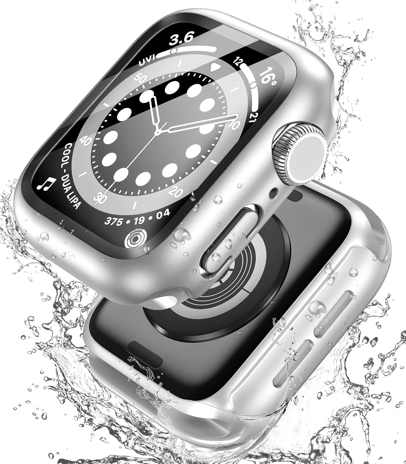 BELONGME [2 Pack] Compatible for Apple Watch Series 7 SE 6 5 4 Screen Protector Case 45mm 44mm 41mm 40mm, Waterproof Hard PC Full Protective Cover Bumper for iWatch Case Men Women (40mm Silver).