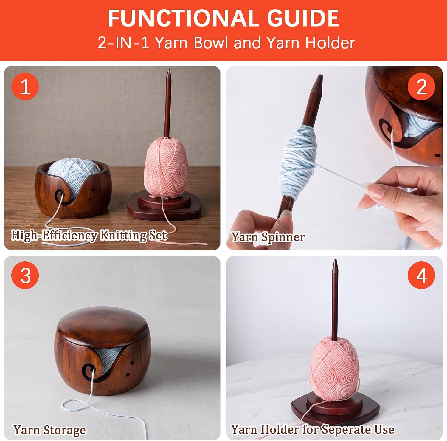 BIFZOIN Wooden Yarn Bowl for Crocheting with Yarn Holder
