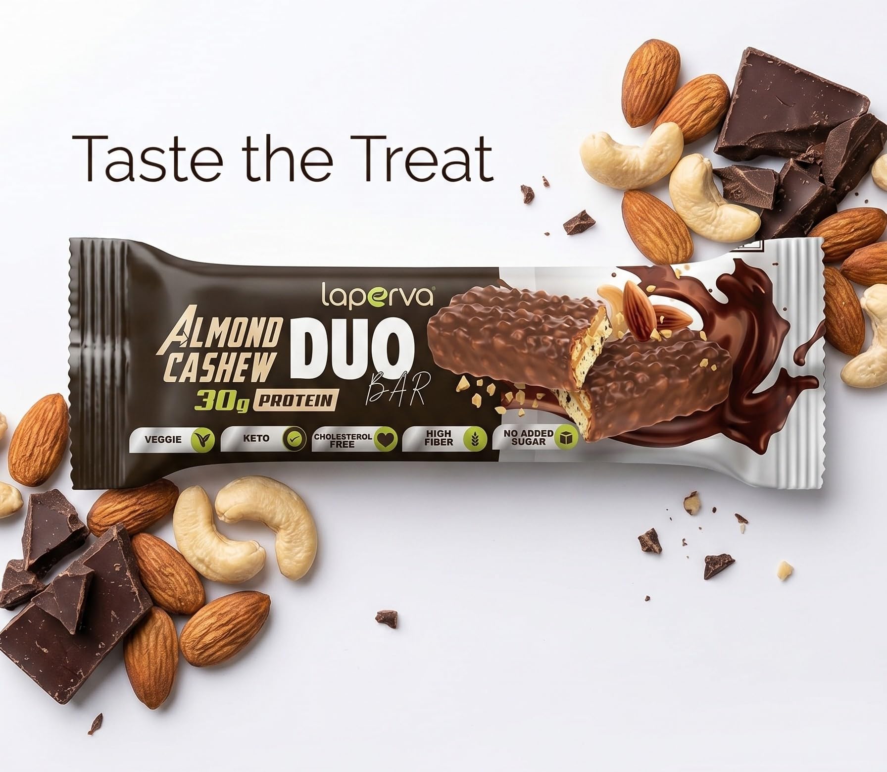 Laperva Barre Protéinée Amande & Noix de Cajou, 33% Protéines, Snack Healthy Végétarien, Keto Friendly, Faible en Sucre, Riche en Fibres, Coupe-Faim, Énergie et Contrôle du Poids, Lot de (18 Barres)