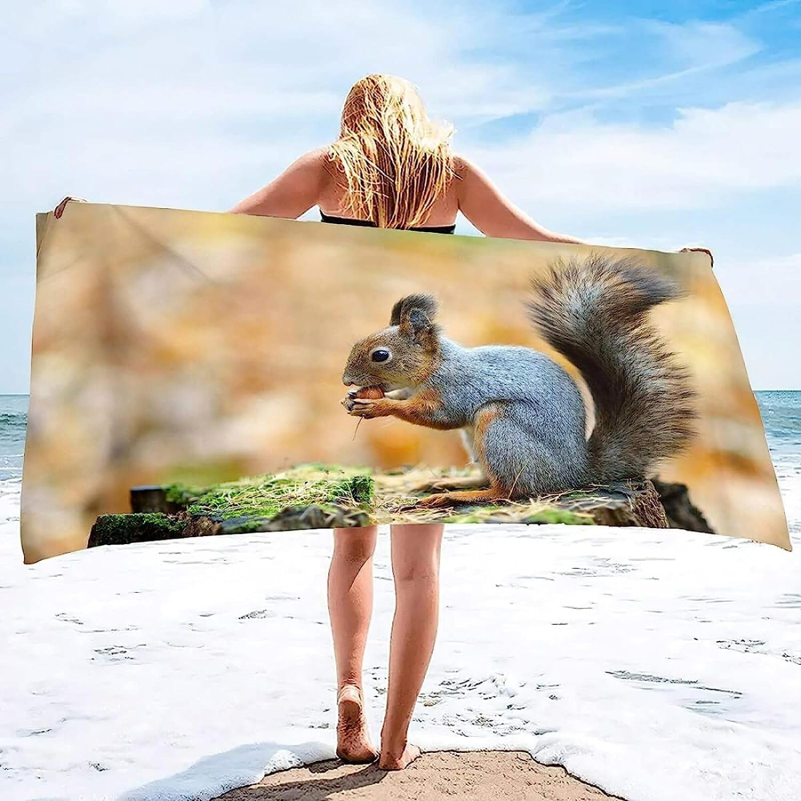 Scoiattolo Telo Mare Grande 150x200, Microfibra Asciugamano da Spiaggia, 3D Teli Mare Scoiattolo, Asciugatura Rapida Antisabbia Adulti Bambini Teli Mare per Nuoto Campeggio Viaggio