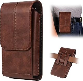 Vertical Cuir Étui de Ceinture Pochette Téléphone Holster avec Fente pour Carte Clip de Ceinture, Sacoche Ceinture Homme Sac de Taille pour Samsung Galaxy S25/S24/S23/S22/S21 Ultra A55 A56 A73, Marron