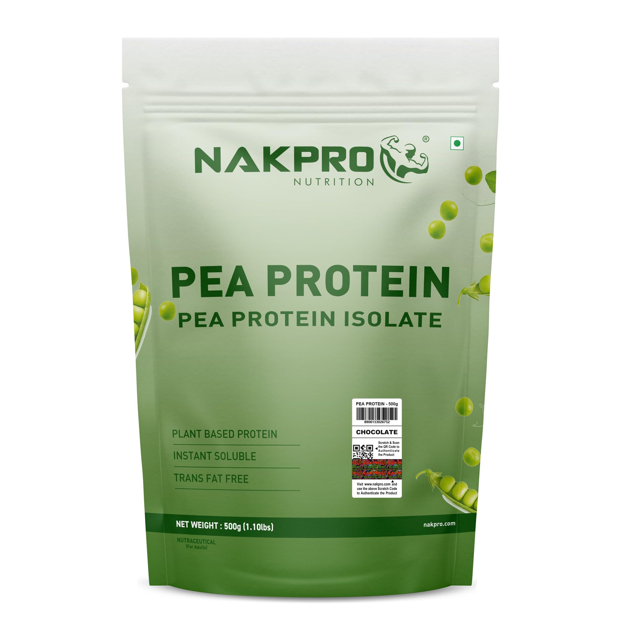 NAKPRO NUTRITION Pea Protein Isolate | 500g Chocolate | 26g Protein | Plant Based Protein Powder