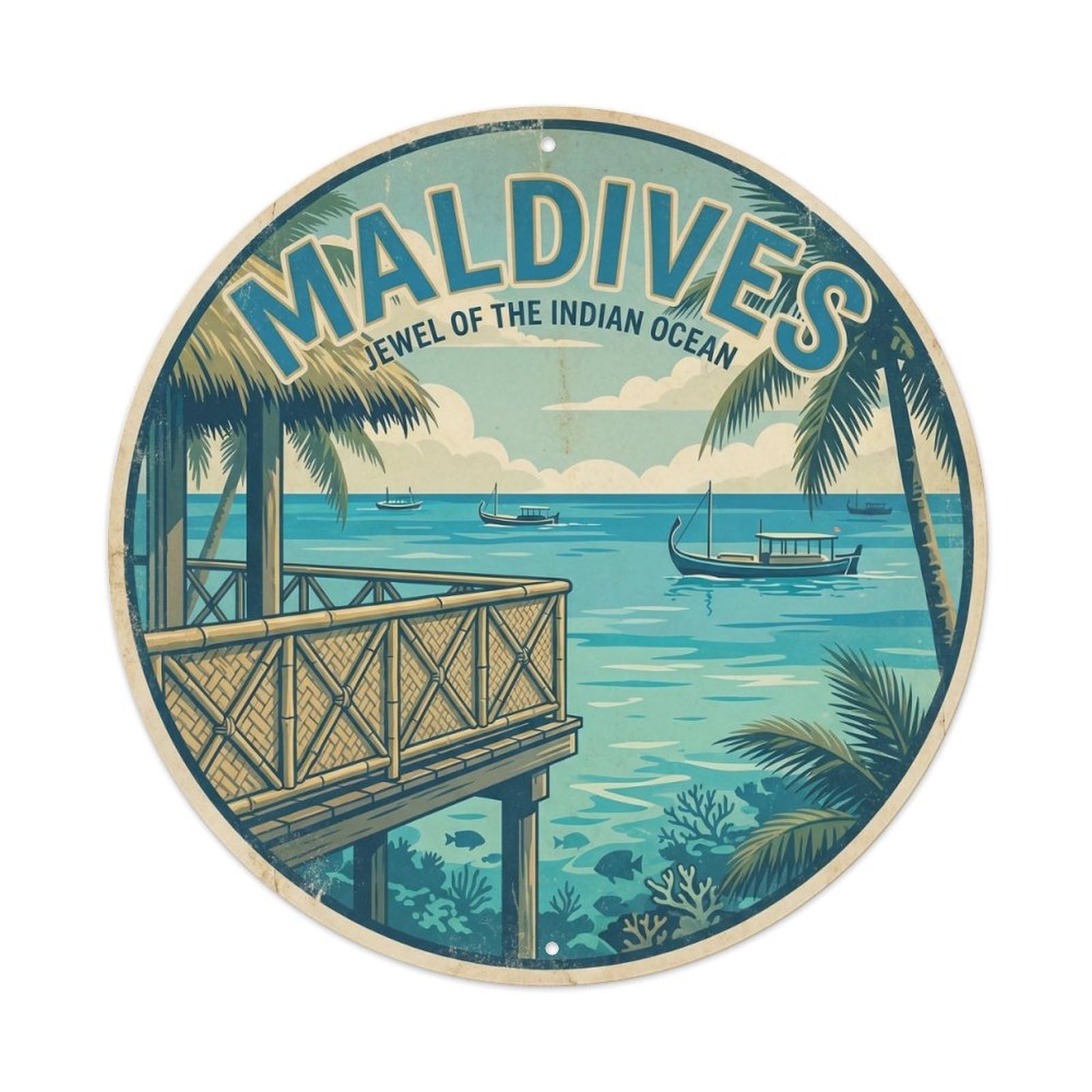 Maldives Indian Ocean Retreat Heritage Tropical Lagoon Metal Tin Sign