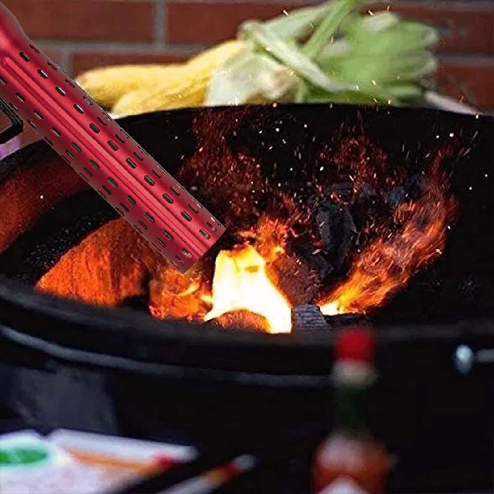 Elektrischer Holzkohleanzünder Multifunktions Anzünder mit Verbrühschutz Bügel für Kamin Lagerfeuer Feuerschale, 2000W/650 °C, Rot, ABS, Aluminiumlegierung, Modern
