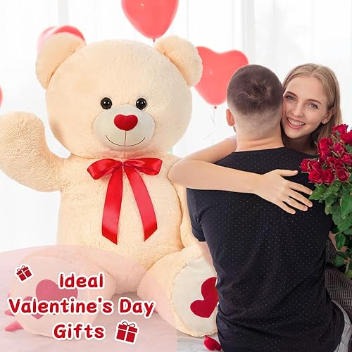 Miniatura 52 de Tezituor Oso de peluche gigante de 4.3 pies, animales de peluche grandes de 52 pulgadas con vientre blanco, regalo de San Valentín para novias