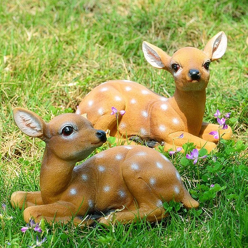 Animal Statue, 2PCS Sika Deer Statue Sculpture Ornaments Animal Model Art Craft Outdoor Garden Decoration Ornament