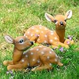 Hapivida Garden Deer Figurine, 2Pcs 6.7 x 4.5in Resin Deer Statues Outdoor Animal Sculpture Yard Lawn Deer Lying Down Ornaments