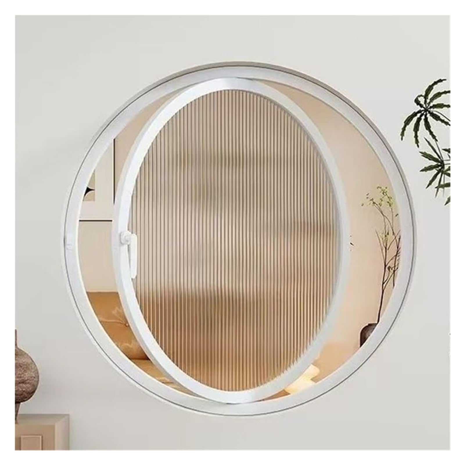 FenêTre Coulissante Fenêtres de hangar rondes rotatives à 360°, hublots en alliage d'aluminium et verre trempé rayé, fenêtre décorative de ventilation avec poignée(White,60cm/23.6")