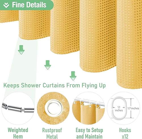 Vista 282 de Dynamene Cortina de ducha larga de tela negra – Cortinas de ducha de tela alta y resistente con textura de gofre, juego de cortina de baño de lujo