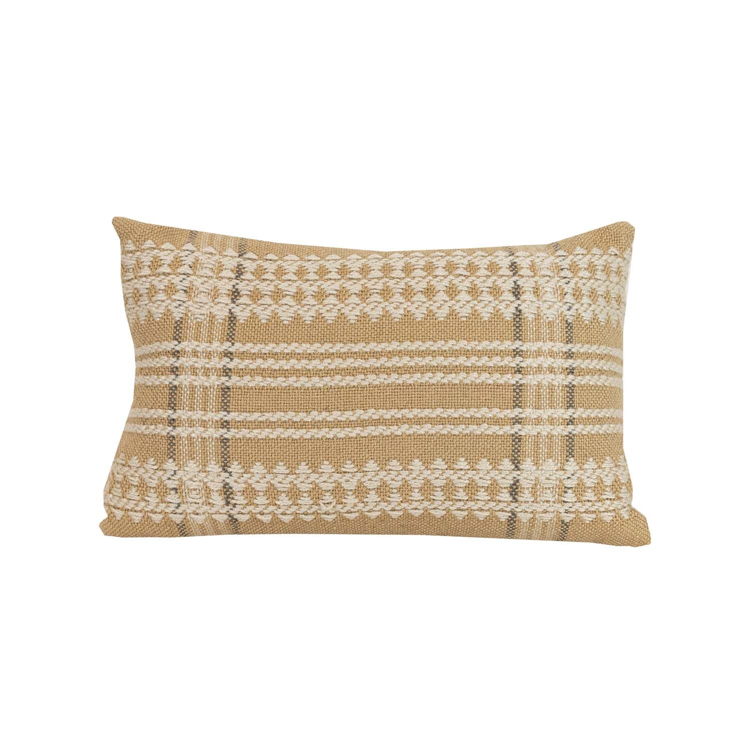 Foreside Home & Garden 14x22 Outdoor Indoor Woven Geo Diamond Filled Lumbar Pillow Tan Polyester