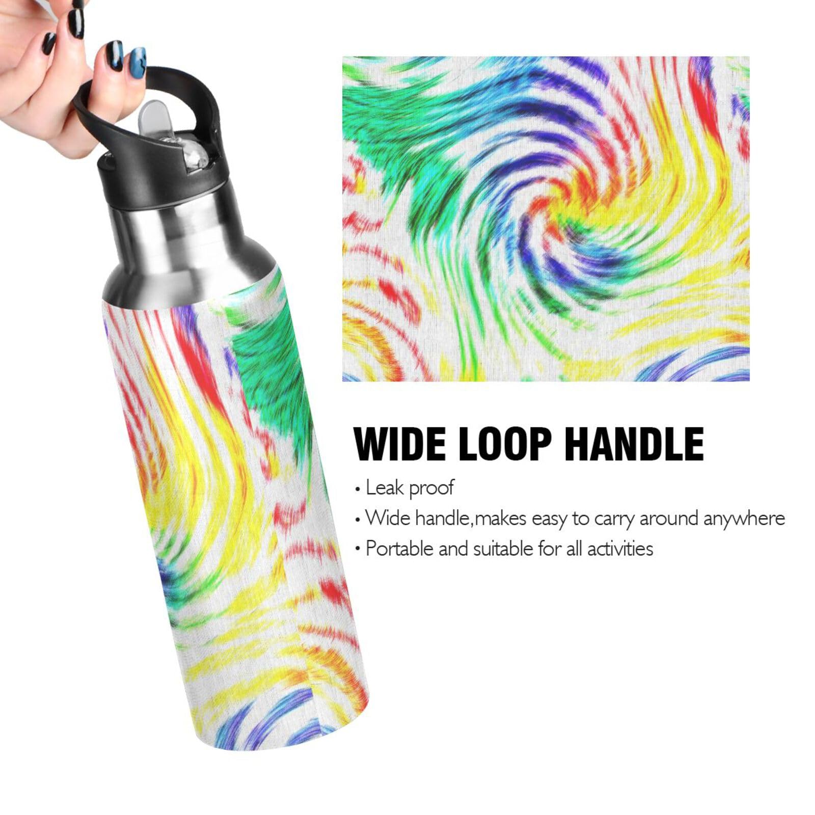 3D Psychedelic Edelstahl-Trinkflasche 600 Ml – Isoliert, Mit Strohhalmdeckel, Für Sport & Alltag