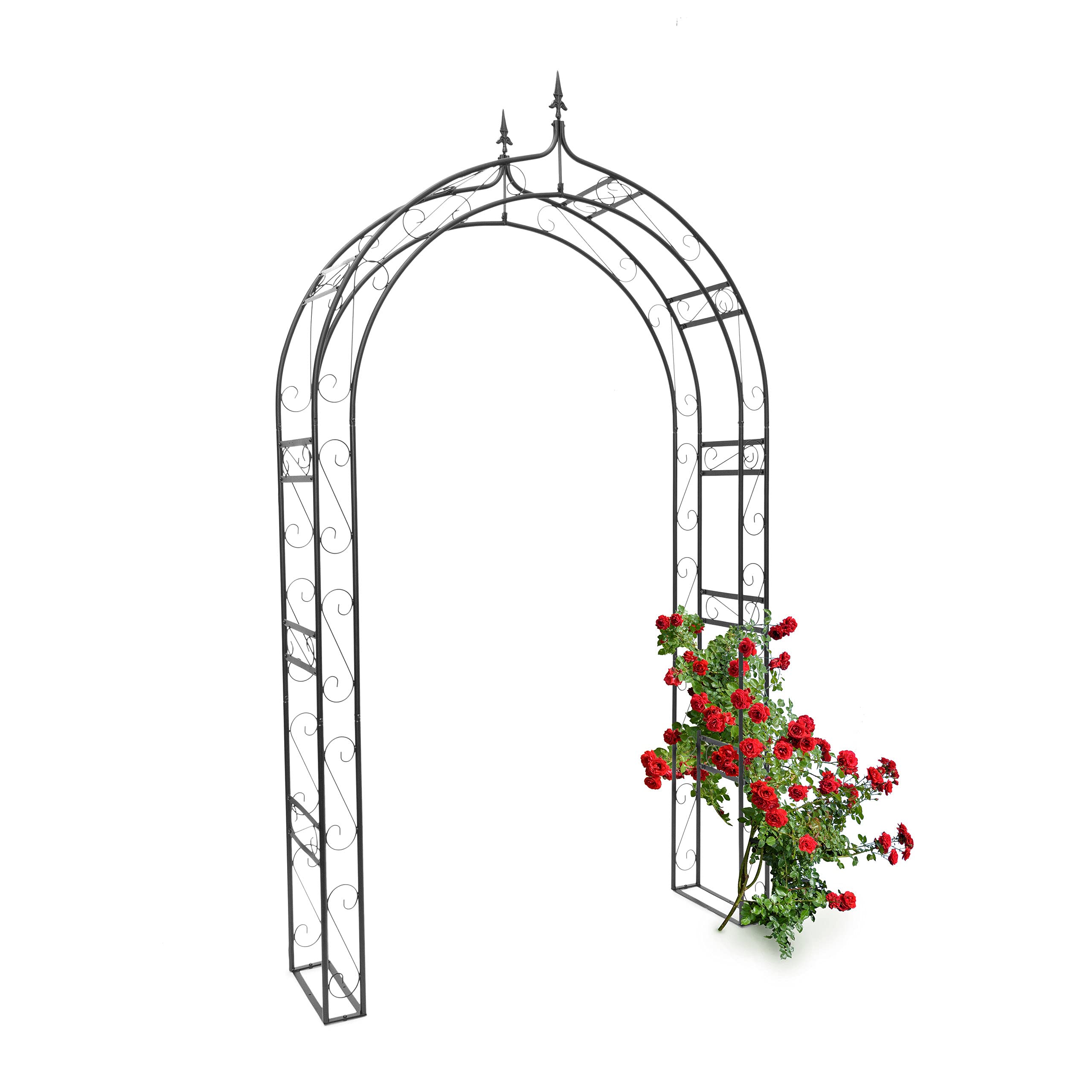 Relaxdays Rosenbogen mit Spitze HBT 242 x 138 x 35,5 cm Torbogen aus massivem Metall als Rankhilfe für Kletterrosen und Clematis Rosenspalier mit Pike und 4 Erdnägeln als stabiles Rankgitter, schwarz