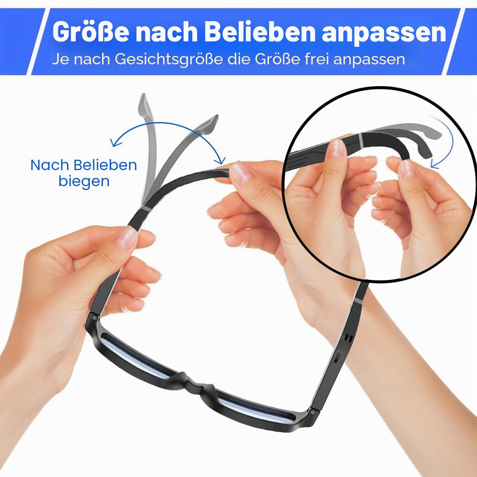 Intelligente Brille mit Eingebauten Mikrofonlautsprechern, TWS-Bluetooth-Headset-Brille, Open-Ear-Musik, Touch-Steuerung, Lange Standby-Anti-Blue-Blocking-Brille für Damen und