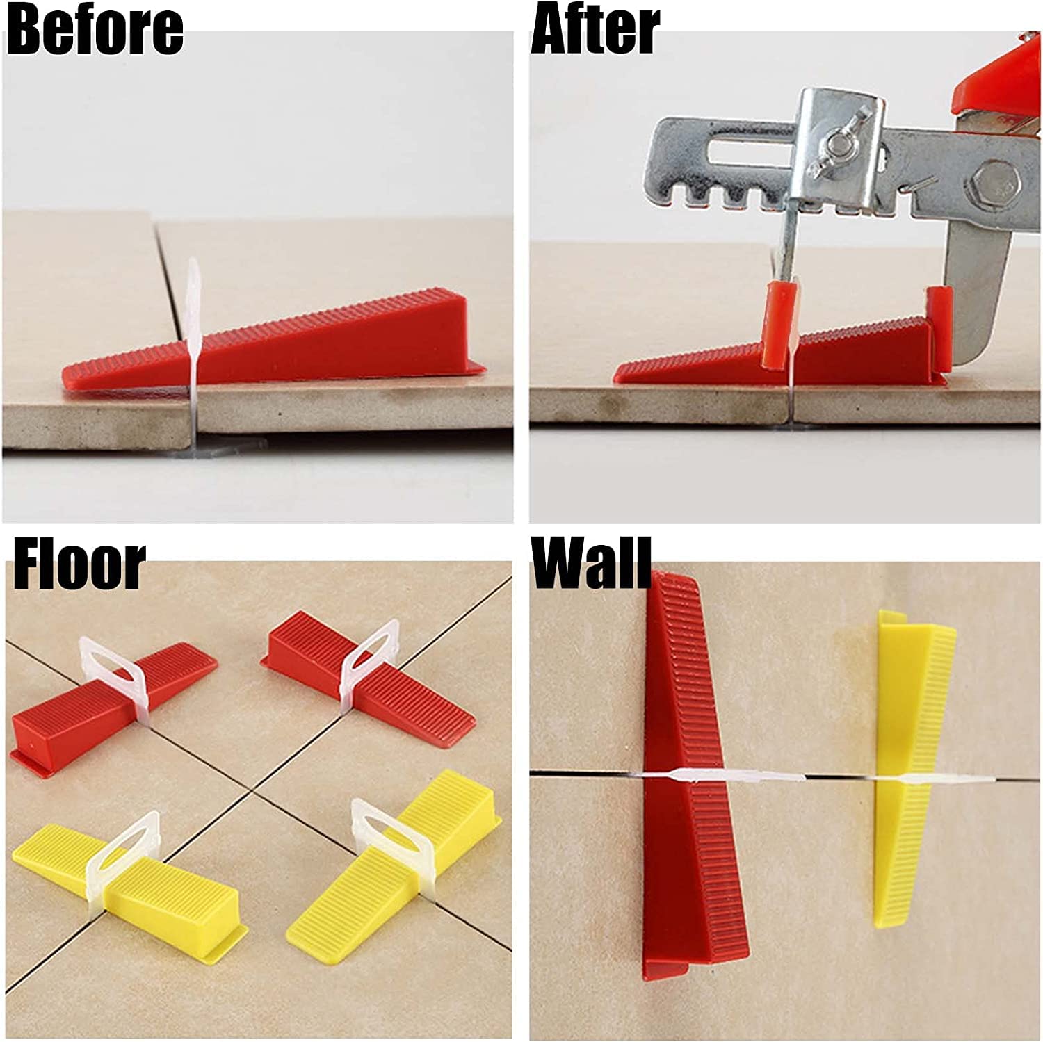 Sistema de nivelación de azulejos,400 lengüetas de1.5 mm, 100 piezas reutilizables cuñas y 1 alicate de instalación, güetas para azulejos con un grosor de 3 a 12 mm.