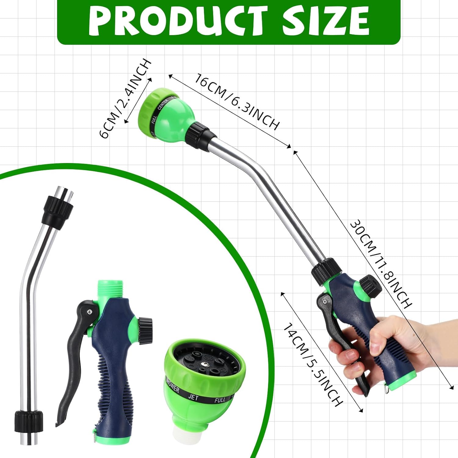 4 Pcs 17.7 Inch Metal Watering Wand Heavy Duty Garden Hose Wand Long Garden Hose Nozzle Sprayer with 8 Adjustable Spray Patterns and Water Current Control for Plant Basket Shrub Garden Lawn