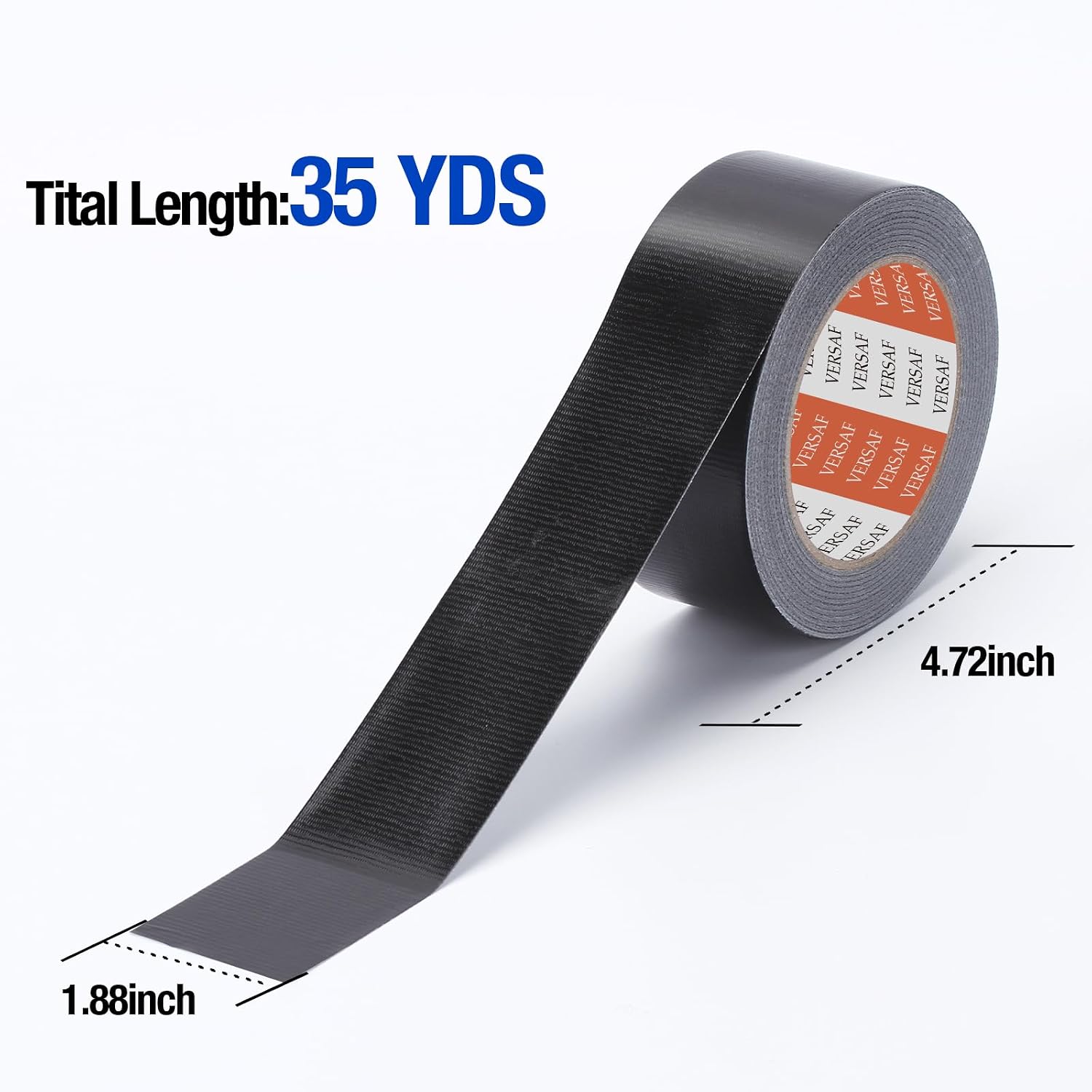 VERSAF Duct Tape Black Heavy Duty Waterproof 1.88 in x 35 yd, Strong Adhesive, Weather Resistant, Easy Tear, Multi-Purpose for Home Repair, Sealing, Bundling, Automotive & Outdoor Use