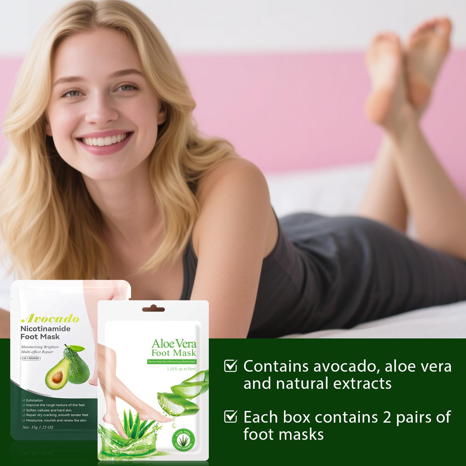 2 Paires Masque Pied Peeling, Masques Peeling Exfoliant Pied, Masques Pieds Nourrissant pour les Pieds, Chaussettes Hydratantes pour Callosités, Crevasses et Rugosités(Aloe Vera + Avocat)