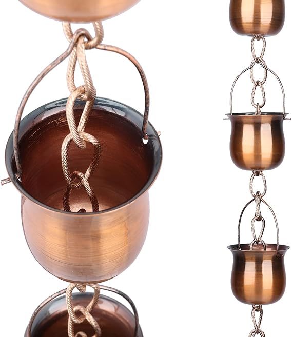 taman Rain Chain Set, 4.8ft Cup Rain Chain for Gutters