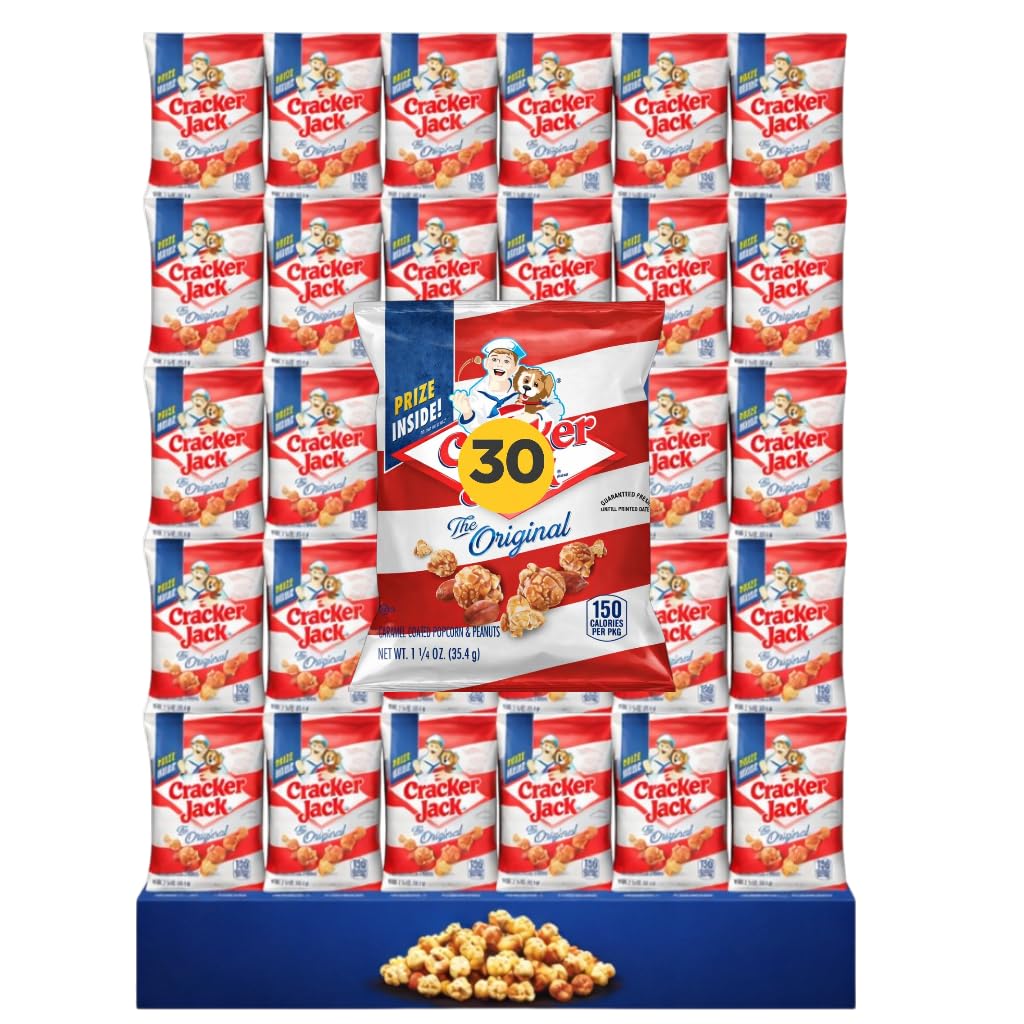 Sweet and Salty Popcorn Individual Bags, 30 Count Bulk Pack- Original Caramel Coated Popcorn & Peanuts, Snack by CrackersrJack