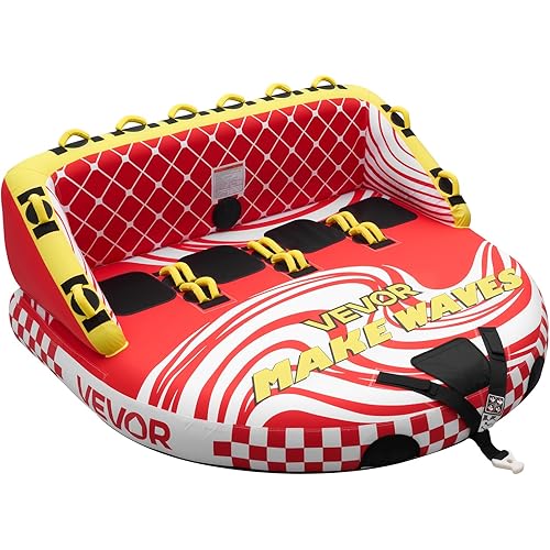 VEVOR Towable Tubes for Boating, 4-Rider Inflatable Towable Tube for Boat to Pull, 680 lbs Capacity Water Sports Boating Tubes - with Full Nylon Cover, Dual Tow Points, Safety Valve & Padded Handles