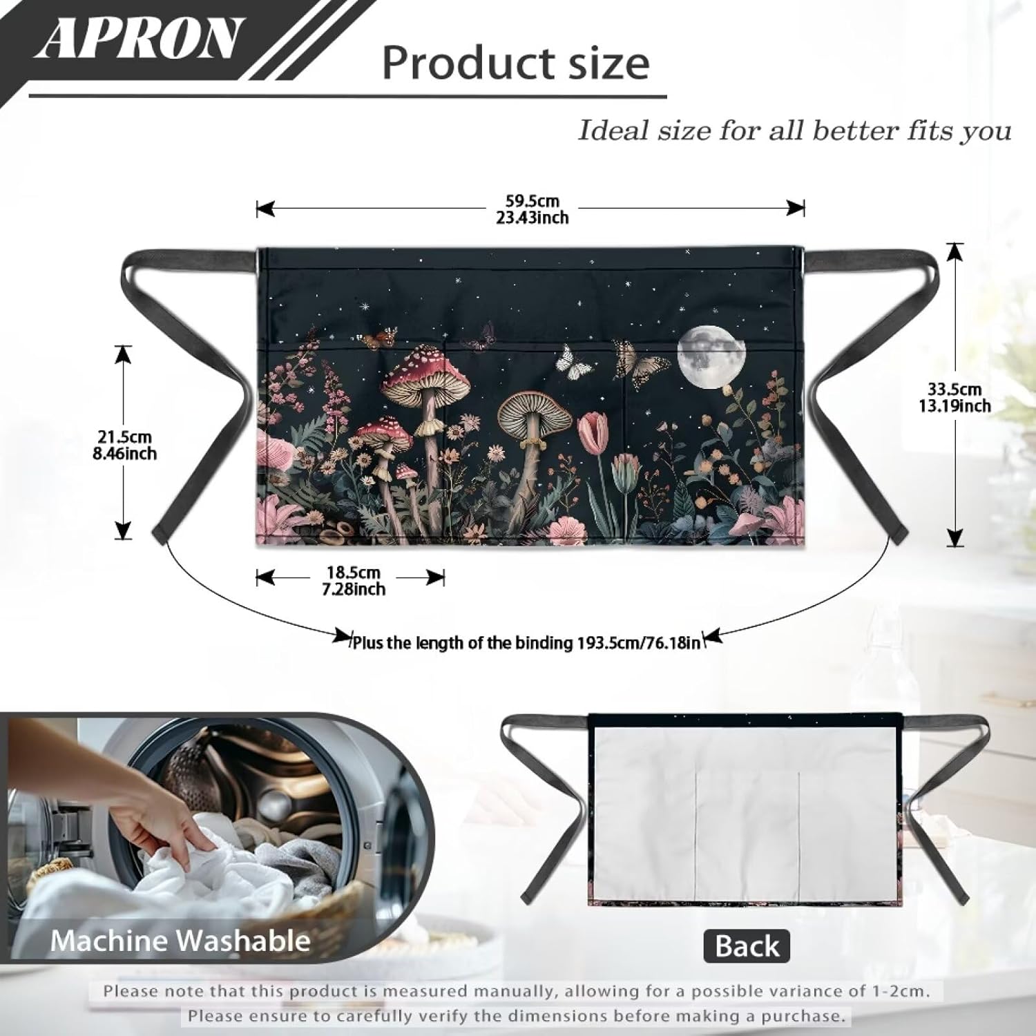 Server Apron 3 Pockets,Waist Apron for Waitress Women Half Serving Short Apron Waiter Kitchen Accessories