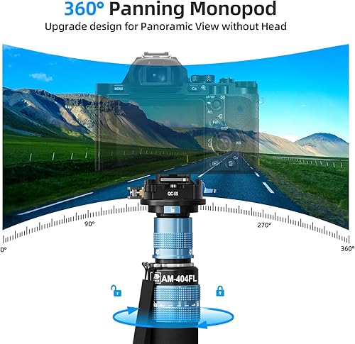 Vista 18 de SIRUI AM-404FL Monopod para cámara con pies, monopie de video de aluminio de 74.8 pulgadas con base extraíble, delgado y ligero, carga máxima