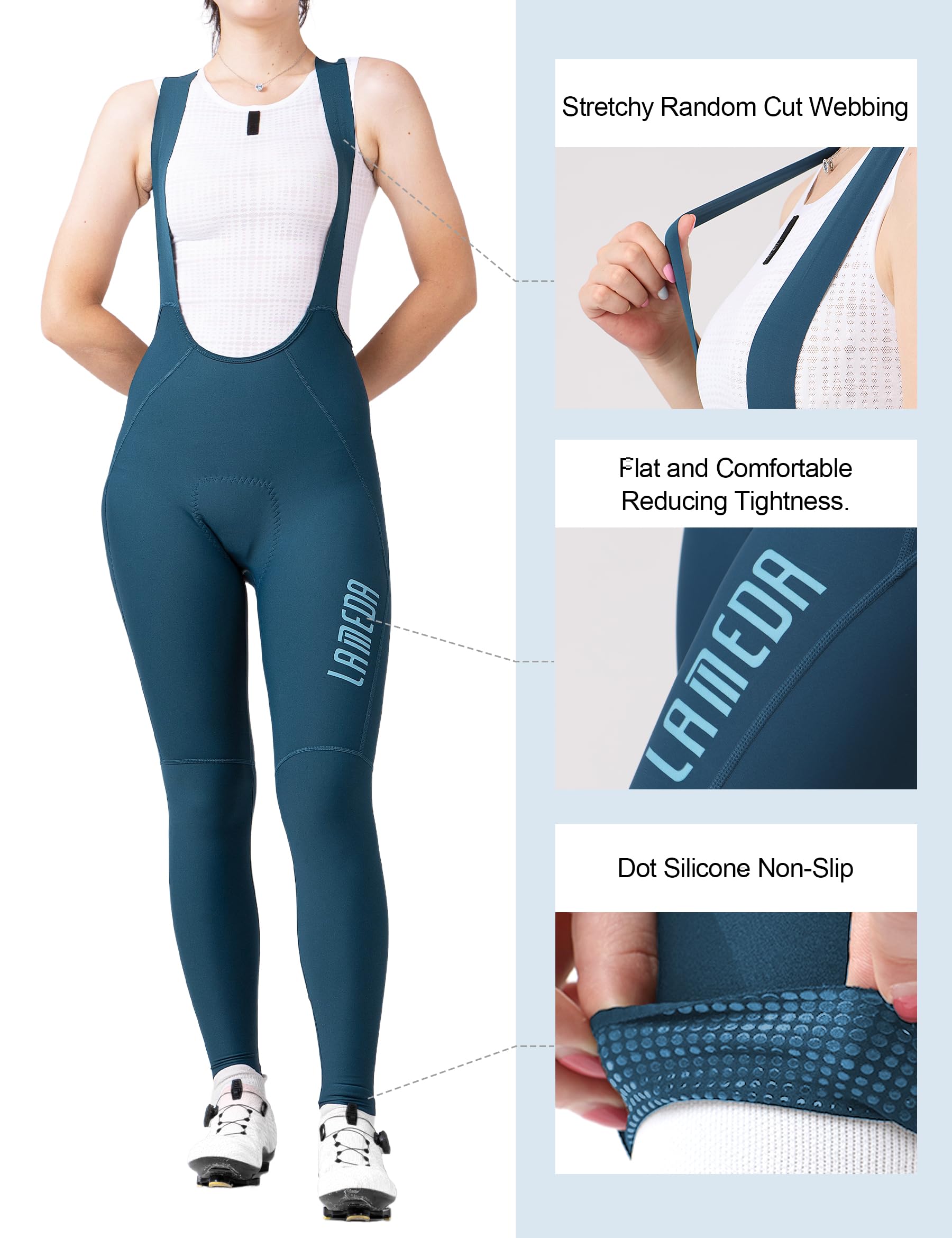 LAMEDA Culote Largo con Tirantes para Mujer Ciclismo,Pantalones Cicismo Tejido Elástico Transpirable, Secado Rápido, Badana Acolchada, Ideal para Entretiempo