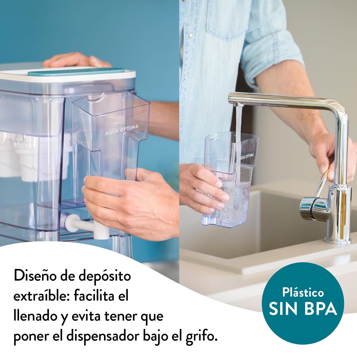 Aqua Optima Dispensador Perfect Pour de Agua Filtrada (8.2L) con Soporte y 6 Filtros - Apto para Nevera, Lavavajillas y Encimera - Reduce Cal, Cloro y Otras Impurezas