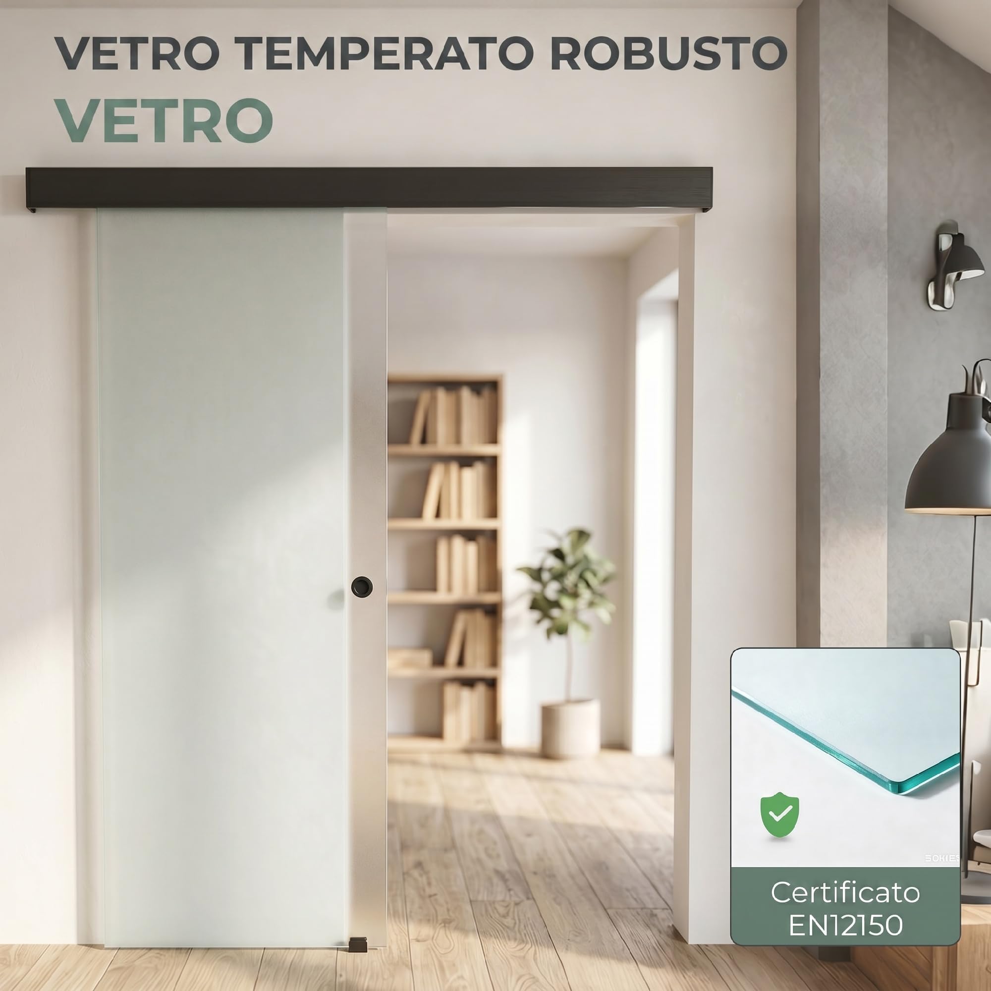 HOMCOM Porta Scorrevole Interna Muro 77.5x205 cm in Vetro Smerigliato, Binario Silenzioso in Lega di Alluminio, Kit Ferramenta, Maniglia, Guida, Porta da Interno in Stile Industriale, Bagno, Ufficio