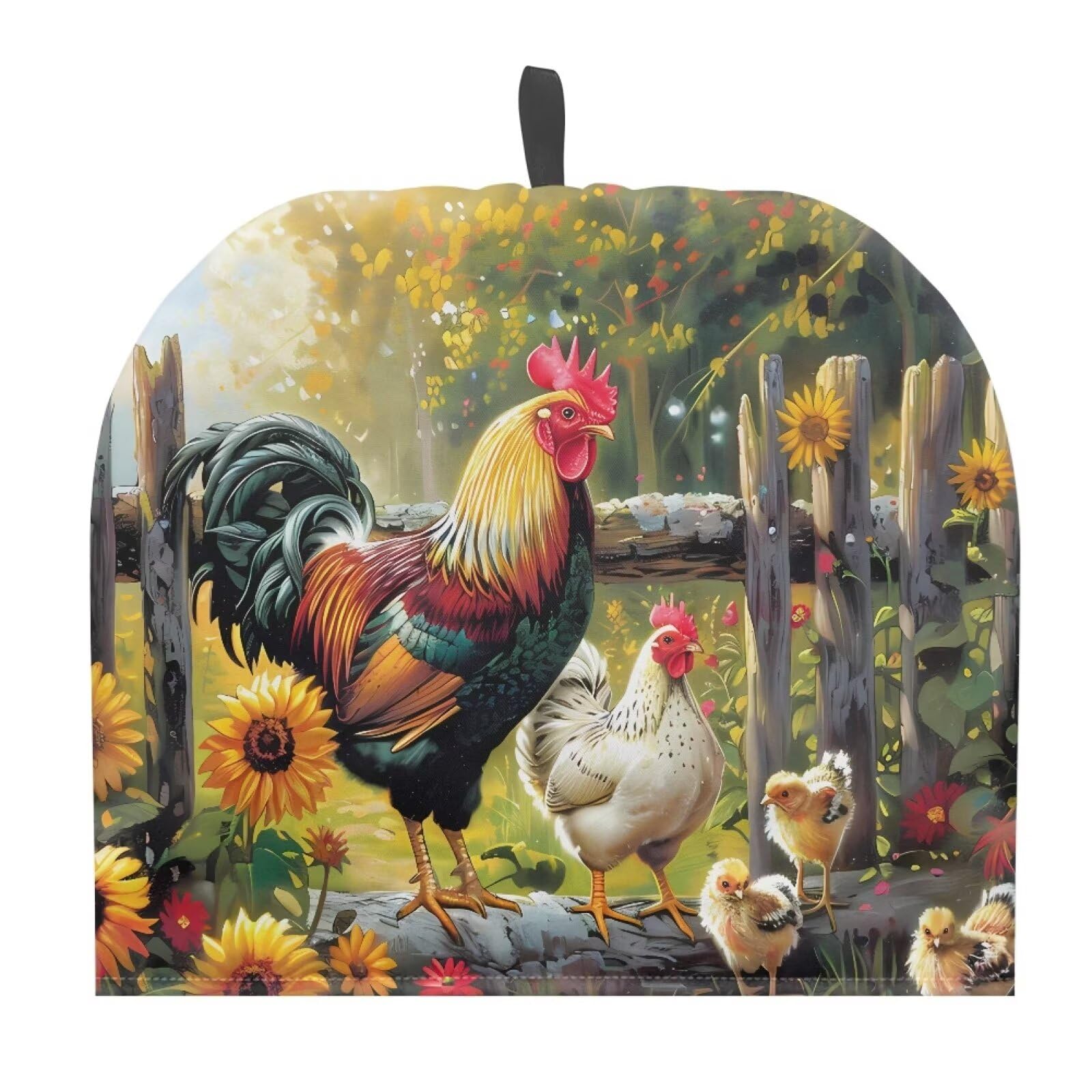 Chicken Rooster Garden Tea Cosy Breakfast Warmer, Dustproof Washable Kitchen Teapot Protective Cover Insulation and Keep Warm, Home Kitchen Table Accessories Both Sides Can Be Used