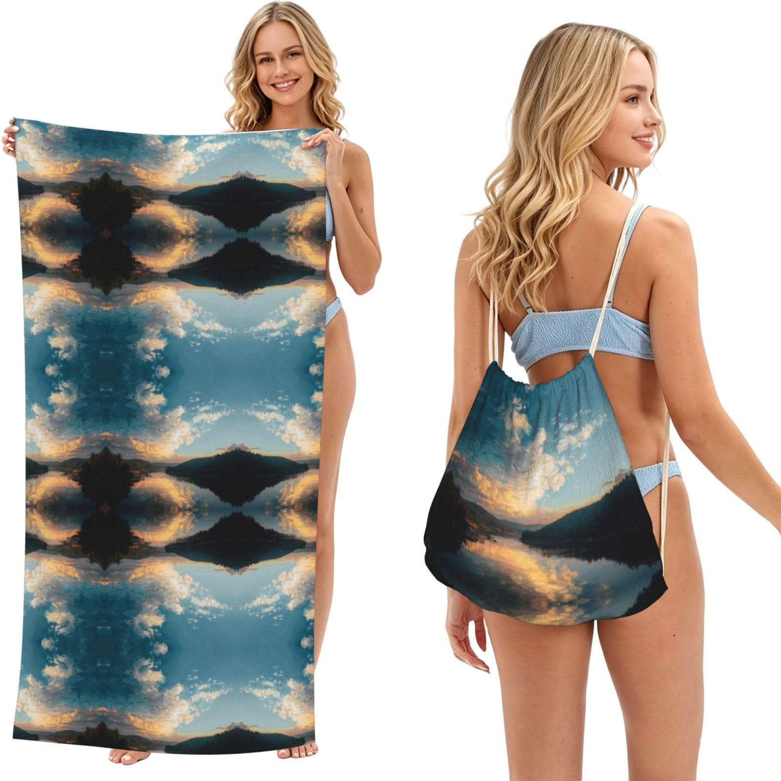 EZDLOWVBA River Print Beach Towel Backpack 2 In 1 Summer Large Lightweight Beach Towel - Multifunctional Ship Pattern Towel Bag For Storage,Sport