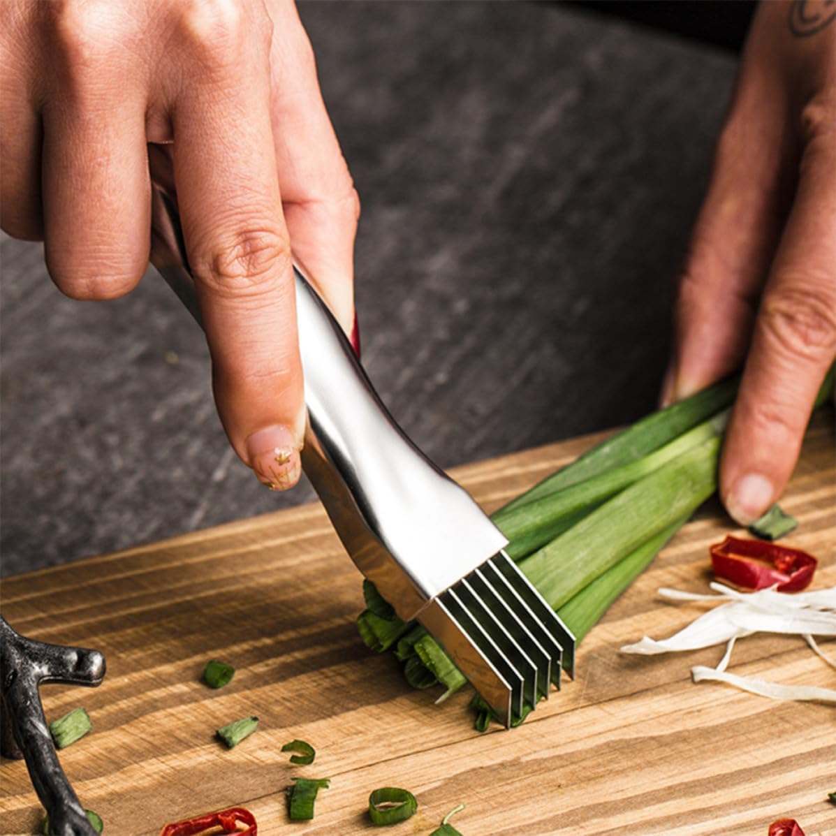 Scallion Cutter Curved Handle Multi-blade Stainless Steel