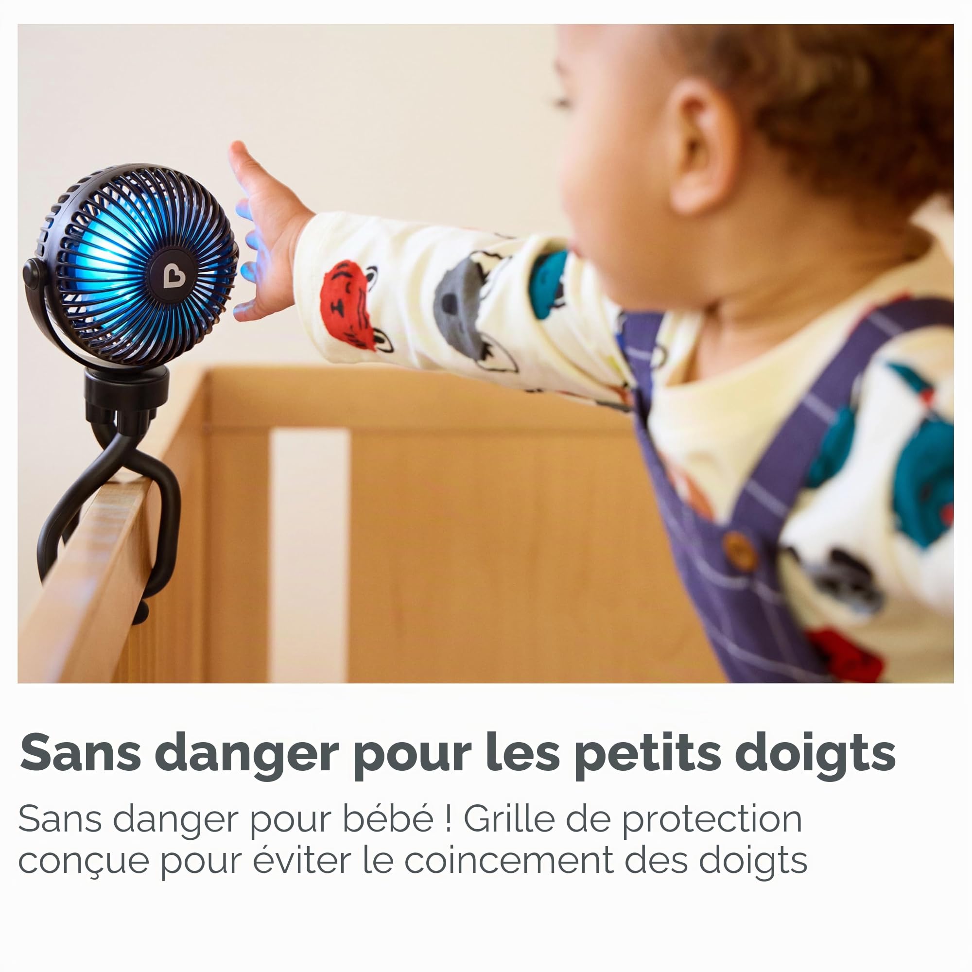 Munchkin Ventilateur de Poussette | Ventilateur Mini 360° Portable avec Lumières LED et 4 Vitesses | Indispensable Bébé | Noir