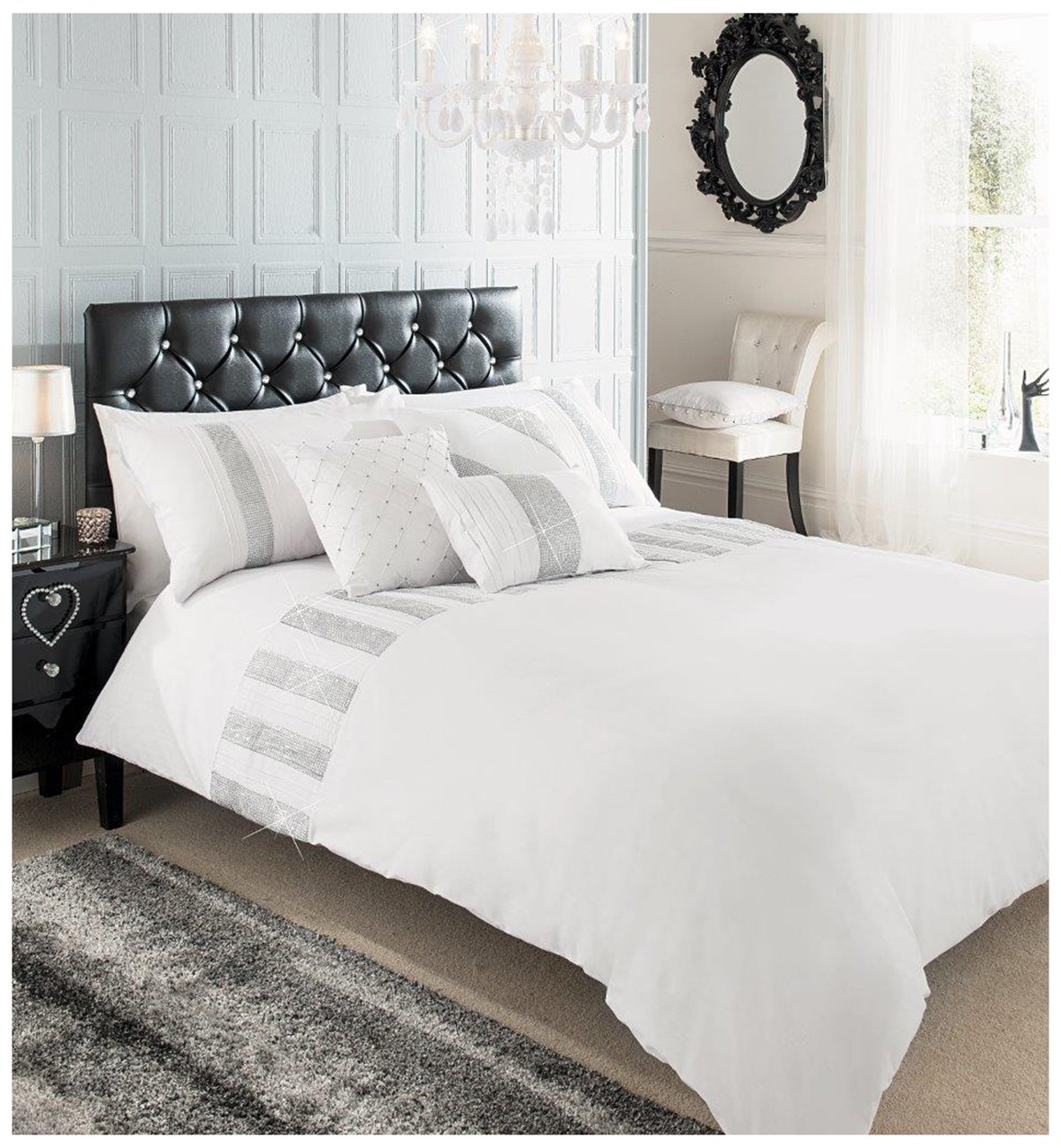 GC GAVENO CAVAILIA Sequence Lace Bed Set with Duvet Cover and Pillow Case, Poly Cotton, White, King