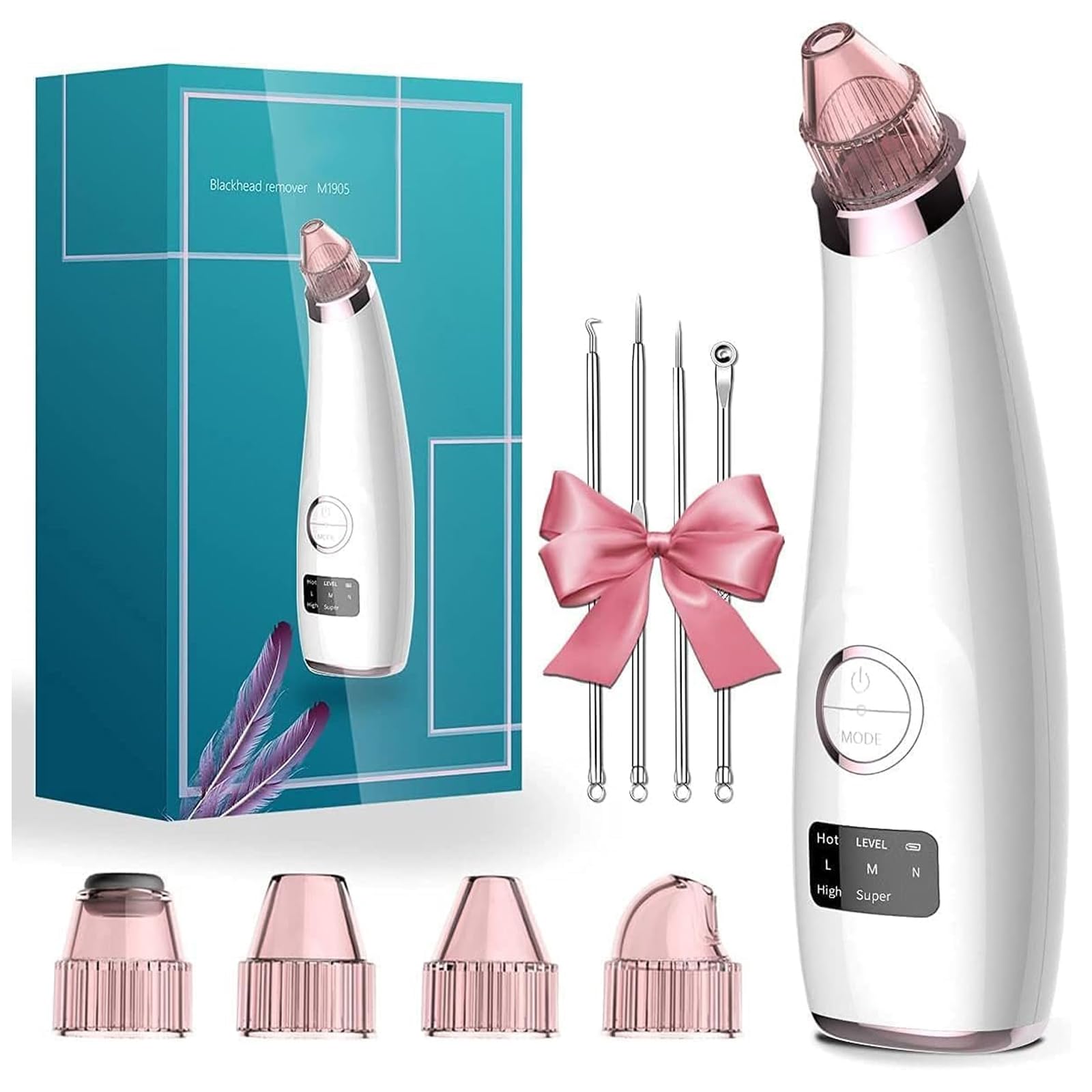 Annmiir Aspirateur Pour Points Noirs, 5 Modes d'aspiration, Rechargeable par USB, Outils Pour éliminer les Points Noirs avec 5 têtes d'aspiration, Aspirateur Pour Pores, Boutons d'acné