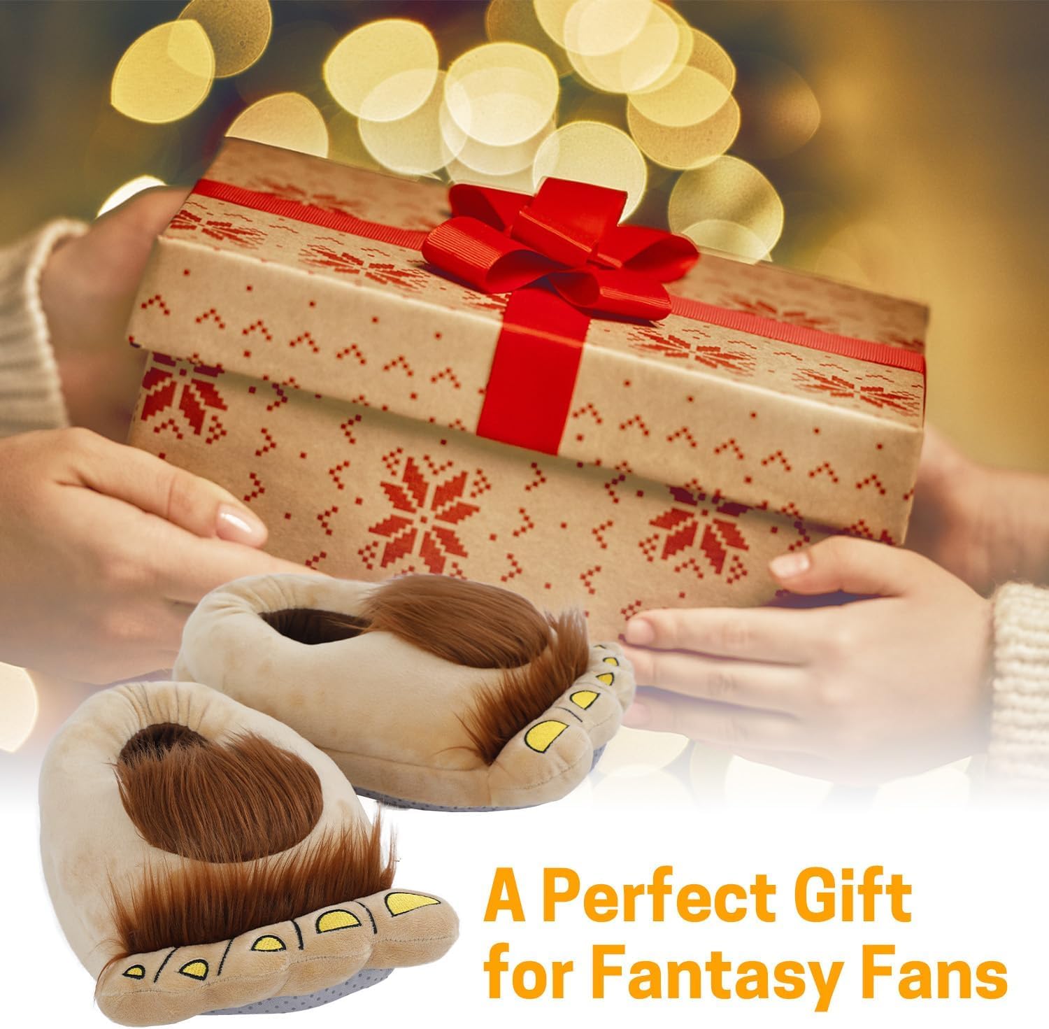 GNEGNI Hobbit Slippers Big Feet Fuzzy House Slippers for Men Women Warm Indoor Winter Gifts
